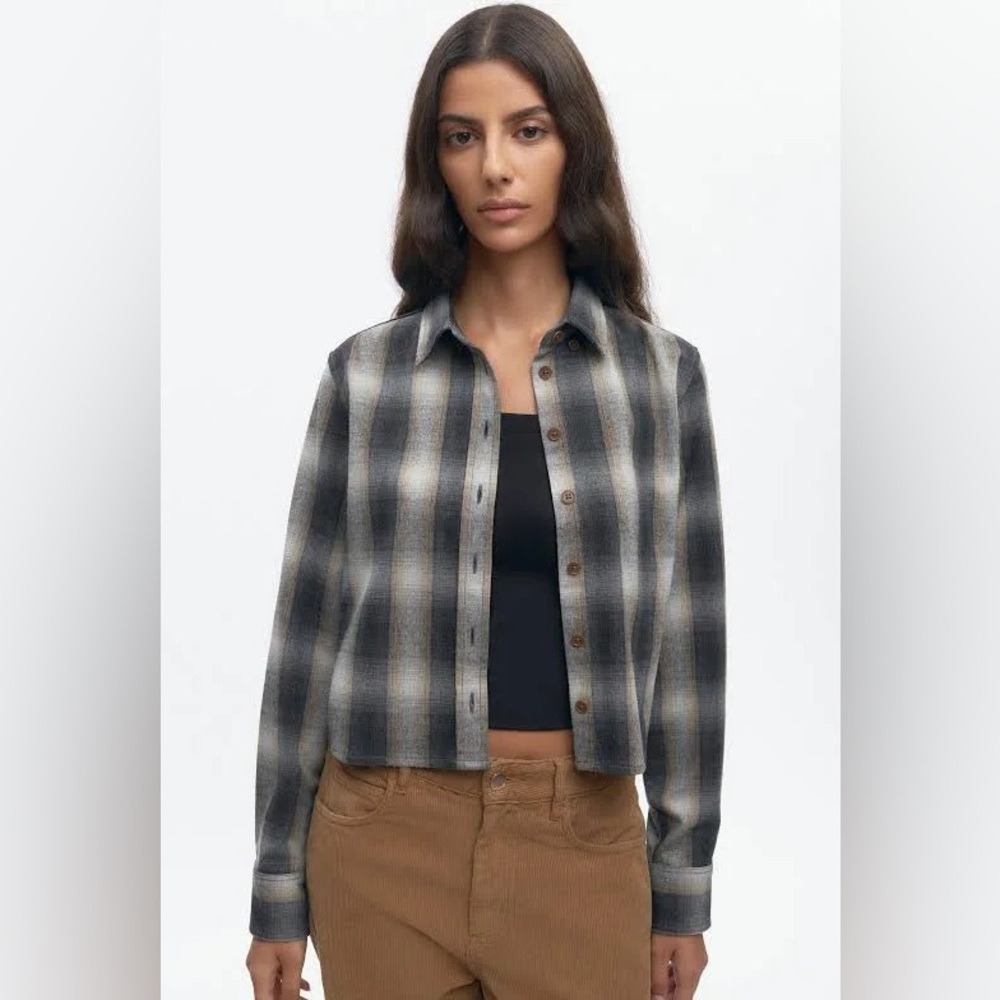 KOTN Black Gray Cream Plaid Button-Down Shirt